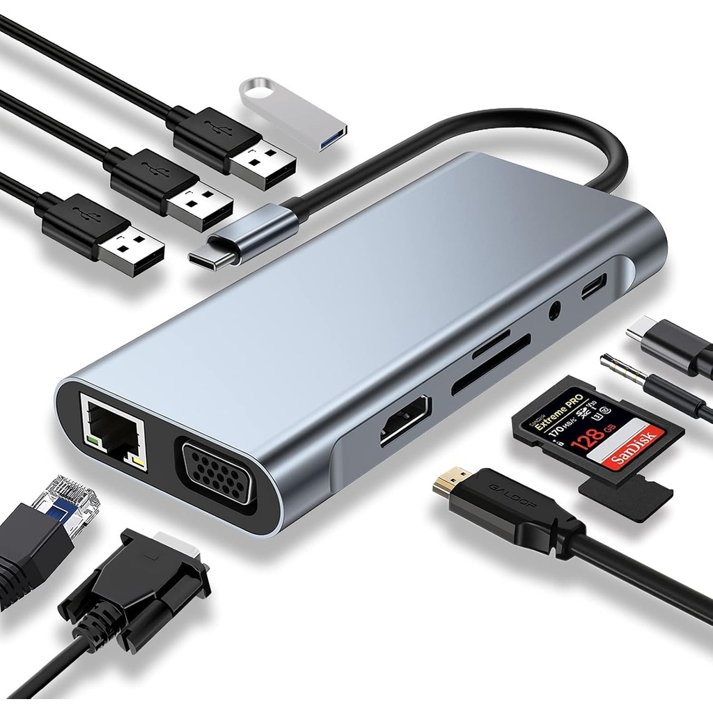 11 Trong 1 Nhiều USB Hub 3.0 Cổng Loại C Adapter Cho Notebook Laptop HD PD Sạc…