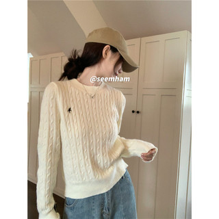  Áo len dệt kim cổ tròn dài tay Suxi Retro dáng rộng thu đông mới 241127 