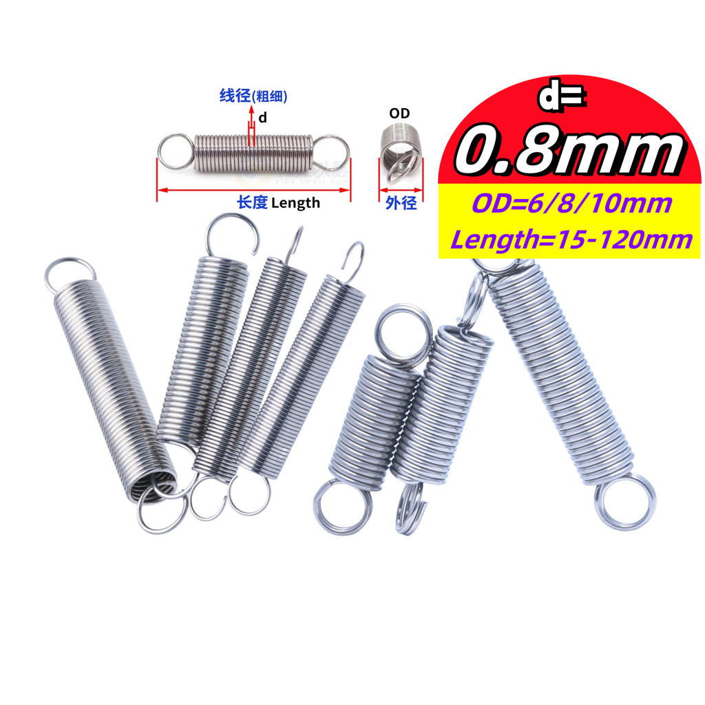 Lò xo căng thẳng inox 304 d = 0,8mm, OD6 / 8 / 10mm, L = 20 ~ 120mm lò xo căng thẳng có móc, áp dụng