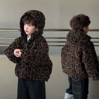  Trẻ Em Da Báo In Lông Cừu Lót Áo Bé Trai Bé Gái Mùa Đông Phong Cách Mới Có Mũ Cotton Có Đệm Áo Lông Ấm Hàng Đầu 