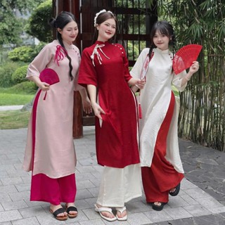 HỎA TỐC (50-95kg) Áo Dài Cách Tân Bigsize Nữ Tay Lỡ, Phối Nút Dây Nơ, Chất Đũi Nhăn Cao Cấp – Mặc Tết, Lễ Hội