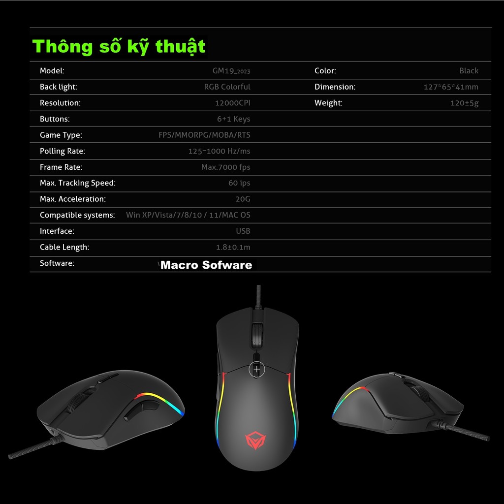 Chuột Gaming Meetion GM19 Có App Cài Macro Độ Nhạy Max 12000DPI Led RGB Tùy Chỉnh Phù Hợp Chơi Game Chuyên Nghiệp | BigBuy360 - bigbuy360.vn