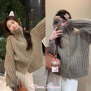 Áo Khoác Len Cardigan Cổ Lọ Dài Tay Thời Trang Dành Cho Nữ Áo Len Dày Dặn Dáng Rộng Phong Cách Hàn Quốc V306