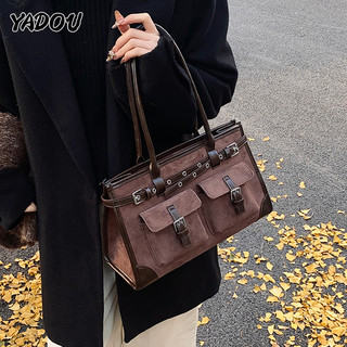 YADOU Túi tote thiết kế đa túi Vintage Túi đeo vai dung tích lớn thời trang và tối giản
