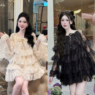 BIGSIZE HIẾU HIẾU (55-95KG) - Váy nữ babydoll thiết kế ren tầng tay dài dễ thương D458