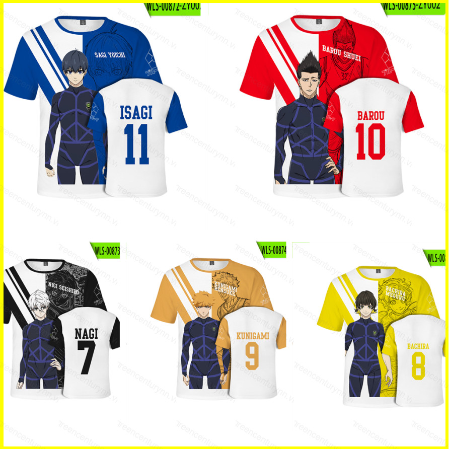 GN Blue Lock Áo Thun Anime Tee Tay Ngắn Áo Cosplay Jersey Yoichi Nagi Seishiro Áo Sơ Mi Rời Oversize