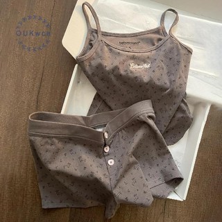 OUKwca Bộ Đồ Ngủ Nữ Mùa Hè Ngọt Ngào Suspender Quần Short Gợi Cảm Giải Trí Phù Hợp Với Nữ Nhà Quần Áo Có Miếng Lót Ngực Mới