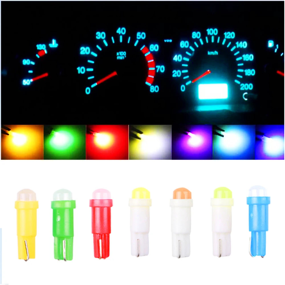 10 Chiếc Bóng Đèn Ô Tô T5 Ô Tô Đèn LED Dụng Cụ Trang Điểm T5 1SMD 3D Khuếch Tán COB Đèn Báo