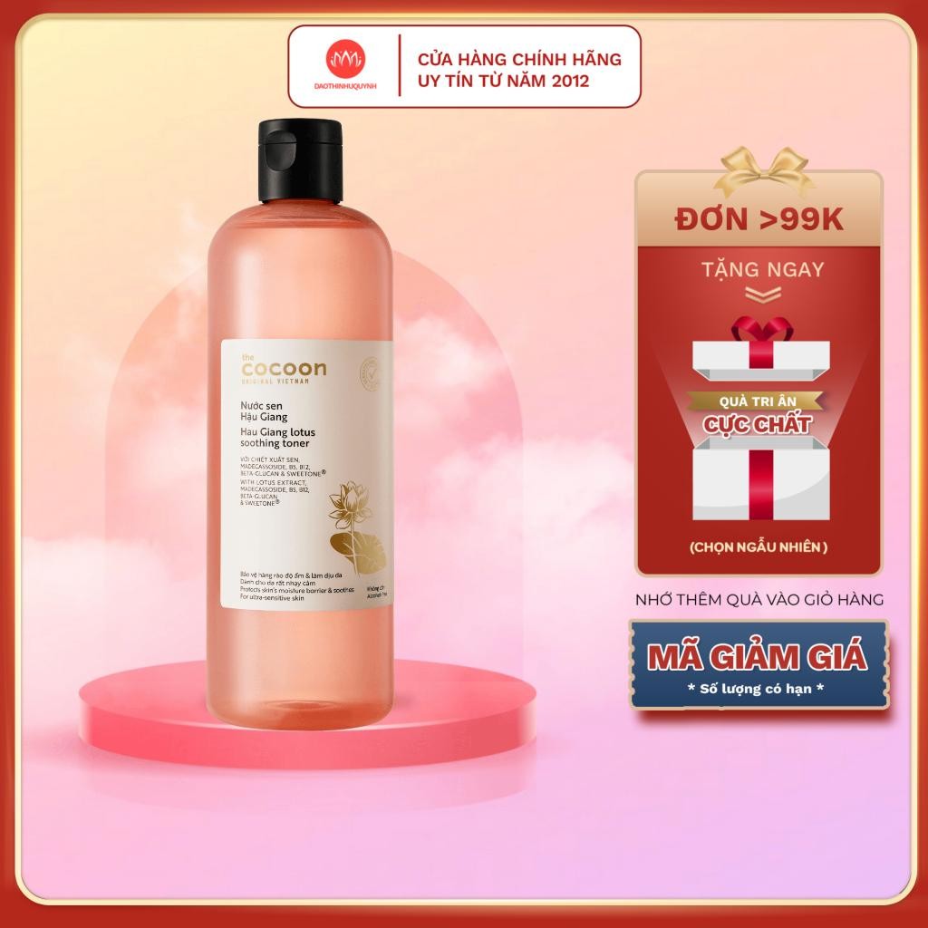 Nước sen Hậu Giang Cocoon cấp ẩm phục hồi da rất nhạy cảm - toner sen cocoon Việt Nam Bigsize 500ml