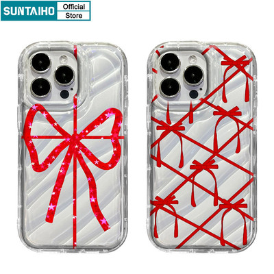 Suntaiho Đơn Giản Độc Đáo Vỏ Điện Thoại Họa Tiết Nơ Đỏ Cho Iphone 16 15 14 12 13 11 Pro Max IP 7 8 Plus Iphon X Xs XR Xs Max TPU Mềm Cao Cấp Chống Sốc Ốp Lưng