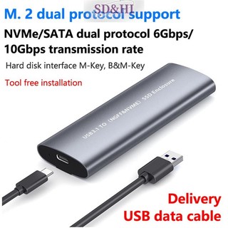 Ốp lưng SSD giao thức kép SDHI M.2 NVME NGFF USB Type C HDD Box 10Gbps Hộp đựng ổ cứng phổ biến cho Mac IPhone Xiaomi Samsung (vn)