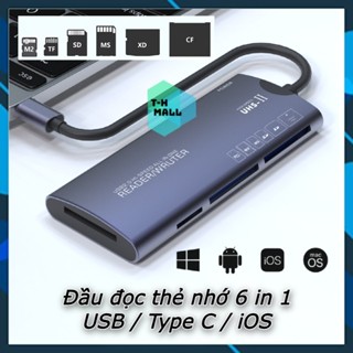 Đầu Đọc Thẻ Nhớ 6 in 1 đọc thẻ nhớ Micro SD TF SD M2 MS CF Sony Pro Duo cho Điện Thoại iOS Type C Laptop PC PKCN