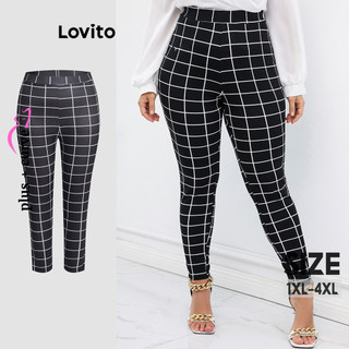 Quần dài Lovito ghép nối màu sắc họa tiết kẻ sọc phong cách thanh lịch cho nữ plus size  LBL12214