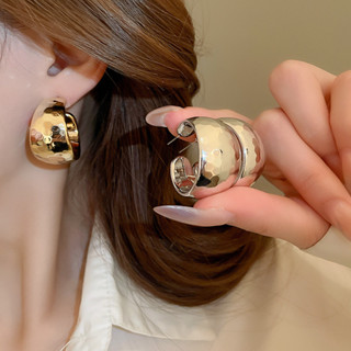 [Jewbeauty] Bông tai vòng chữ C cạnh rộng kim cương mới thiết kế đơn giản đinh tán cảm giác cao cấp bông tai nữ