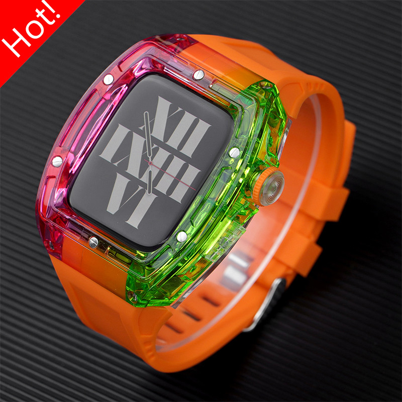 Ốp lưng trong suốt Bộ sửa đổi dây đeo cao su cho Apple Watch Ultra 2 1 49mm 9 8 7 45mm Series 6 SE 5