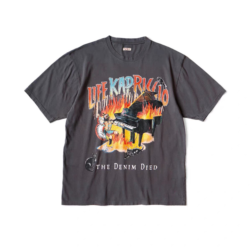 100% Cotton KAPITAL Hirata Hehong Nhật Bản Ấn Độ Piano In Cổ Tròn Áo Thun Tay Ngắn