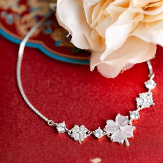 vòng 4 lá bạc Vòng tay cỏ bốn lá Vòng tay nữ dây rút cỏ bốn lá cỏ bốn lá hoa mắt mèo Phụ kiện vòng tay nữ Vòng cổ thép titan