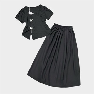 Set Bigsize Nữ Nàng Thơ (CÓ LẺ Áo/Váy) Áo Cổ Tròn Phối Yếm Lệch Váy Dài Nàng Thơ A273/ CV15