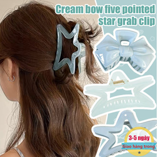 [3-5 Ngày Đến] 4 Kẹp Tóc Nơ & Ngôi Sao Người Yêu Pháp Kích Thước Lớn 11cm, Phụ Kiện Tóc Bằng Nhựa Cho Nữ Bé Gái, Kẹp Trang Trí Trong Suốt / Xanh Chắc Chắn Cho Tiệc Cosplay