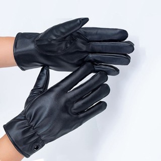  Găng tay da  lót nỉ Bao tay da đen giữ ấm mùa đông Unisex lót lông mềm mịn đa năng 