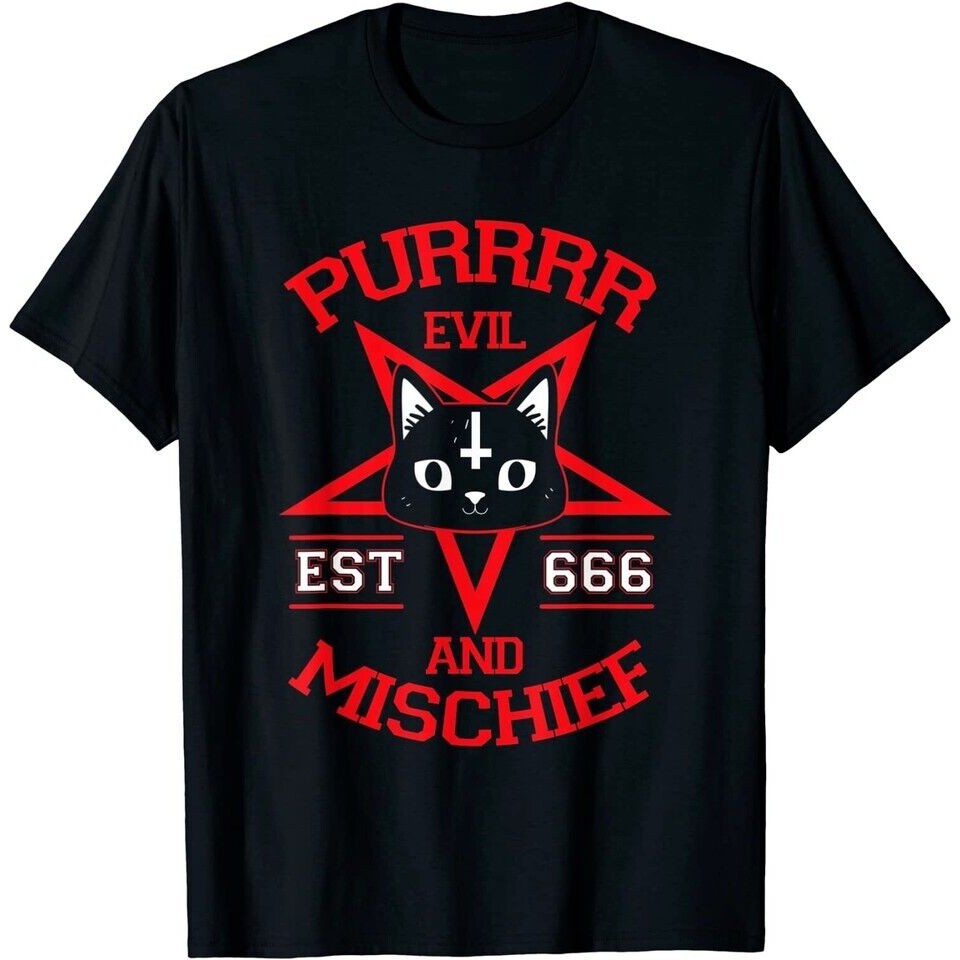 Purr Evil And Mischief Cat Devil Occult Satanic Pentagram Áo thun