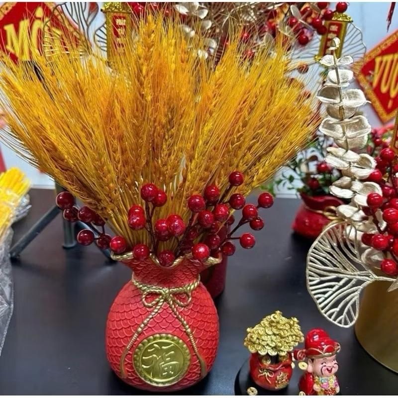  Bộ Bình Hoa Tài Lộc Bông Lúa Mạch 3 Món + 5 Nhánh Đào Đông + Bình Cắm Decor Lọ Hoa   Decor Phòng Trang Trí Nhà rất đẹp 