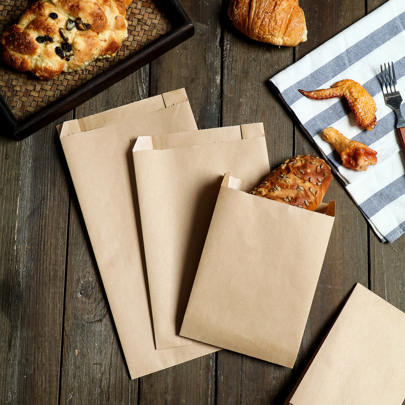 100 Chiếc Gói Nướng Thực Phẩm Bánh Mì Túi Giấy Kraft Chống Dầu Túi Giấy Kraft Gà Chiên Pháp Khoai Tâ