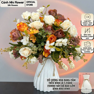 (Tặng bình) Bình hoa hồng giả cổ phong cách Châu Âu cao 35cm - Bình hoa giả trang trí phòng khách - Cảnh Nhi Flower