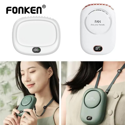 Fonken Di Động Lười Treo Cổ Quạt Mini Không Lưỡi Eo Kẹp Quạt USB Sạc Tắt Tiếng Thể Thao Ngoài Trời Quạt Làm Mát