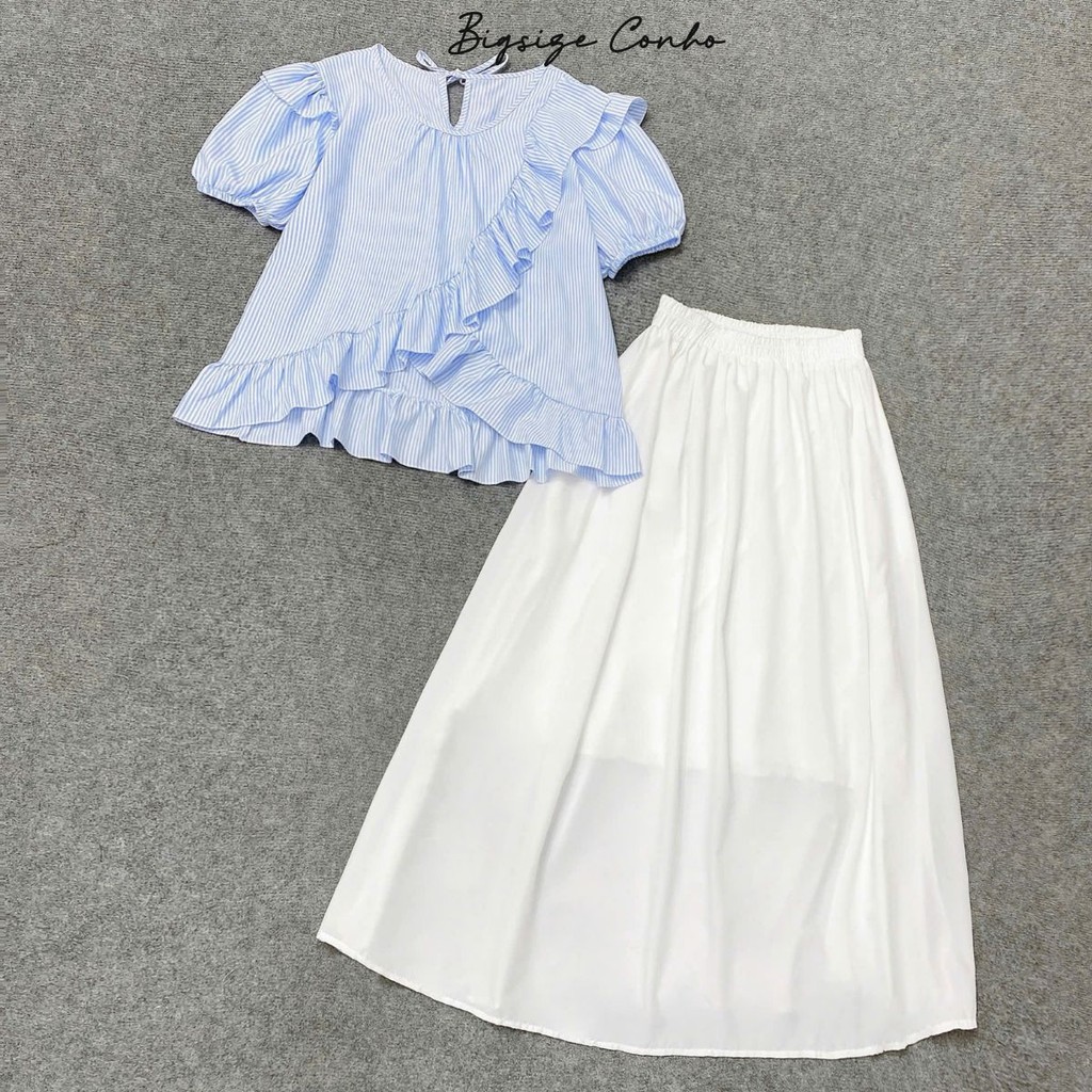 Set Áo Váy Bigsize 60-95kg Áo Babydoll Vạt Chéo Phối Chân Váy Dài Nàng Thơ Cho Nữ CÓ LẺ ÁO VÁY SM277- CV15