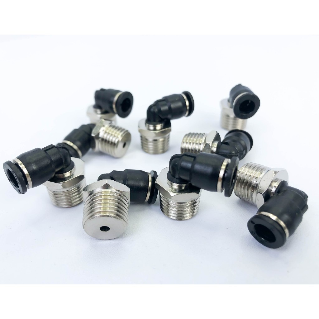 Cút nối nhanh khí nén vuông góc -Đầu nối góc khí nén ren ngoàaai nối vuông góc inox nhựa đen PL4-01C
