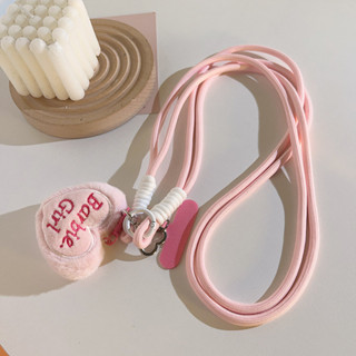 Dây Đeo Điện Thoại Màu Hồng Kèm Móc Trái Tim Bông Barbie Girl, Đeo Cổ, Đeo Vai Dễ Thương