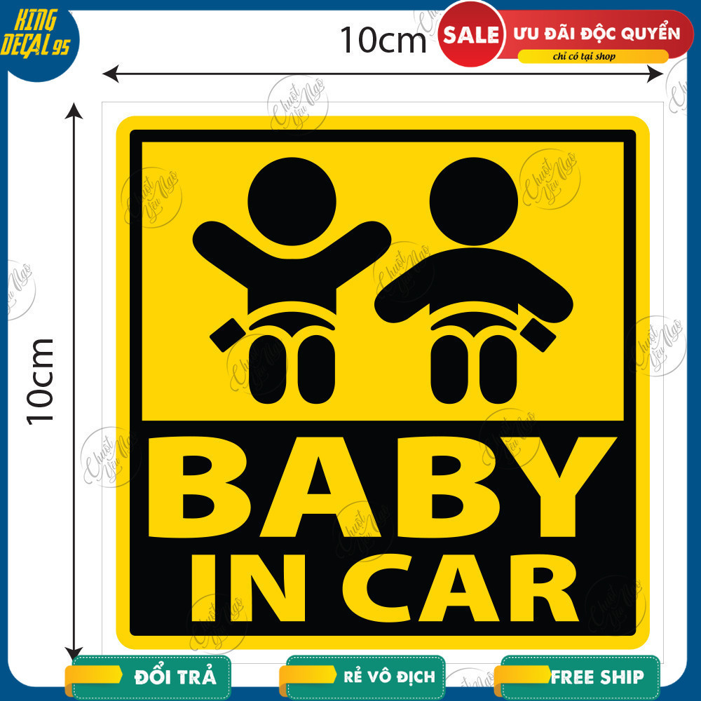 Combo 2 tem dán PCS Kích Thước 10cm x 10cm baby car logo sticker
