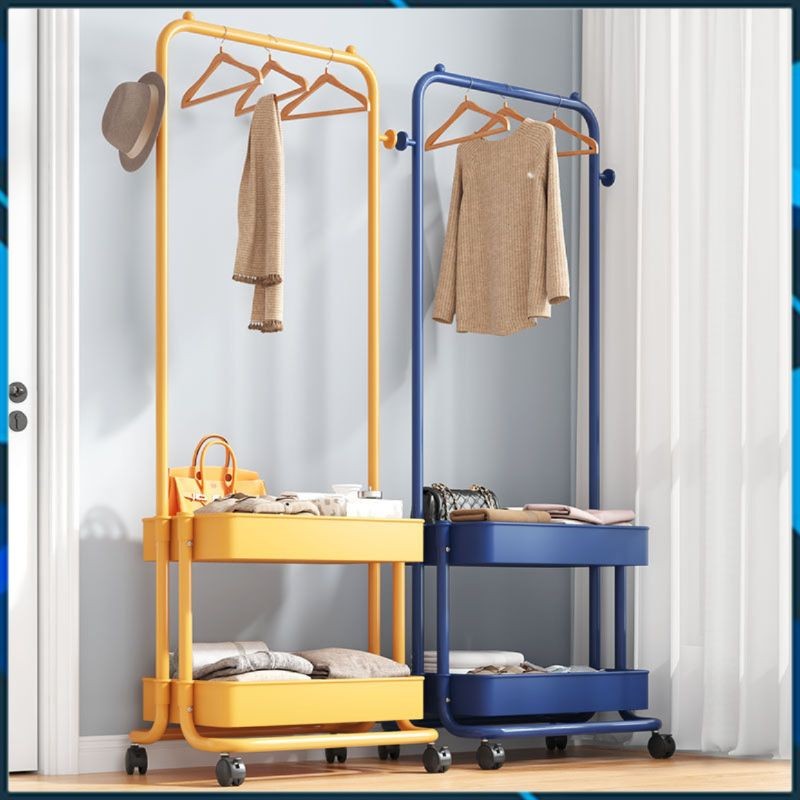 Giá Treo Quần Áo 2 Tầng Khung Thép Có Bánh Xe, Kệ Treo Quần Áo Dùng Cho Phòng Ngủ, Phòng Khách, Deco