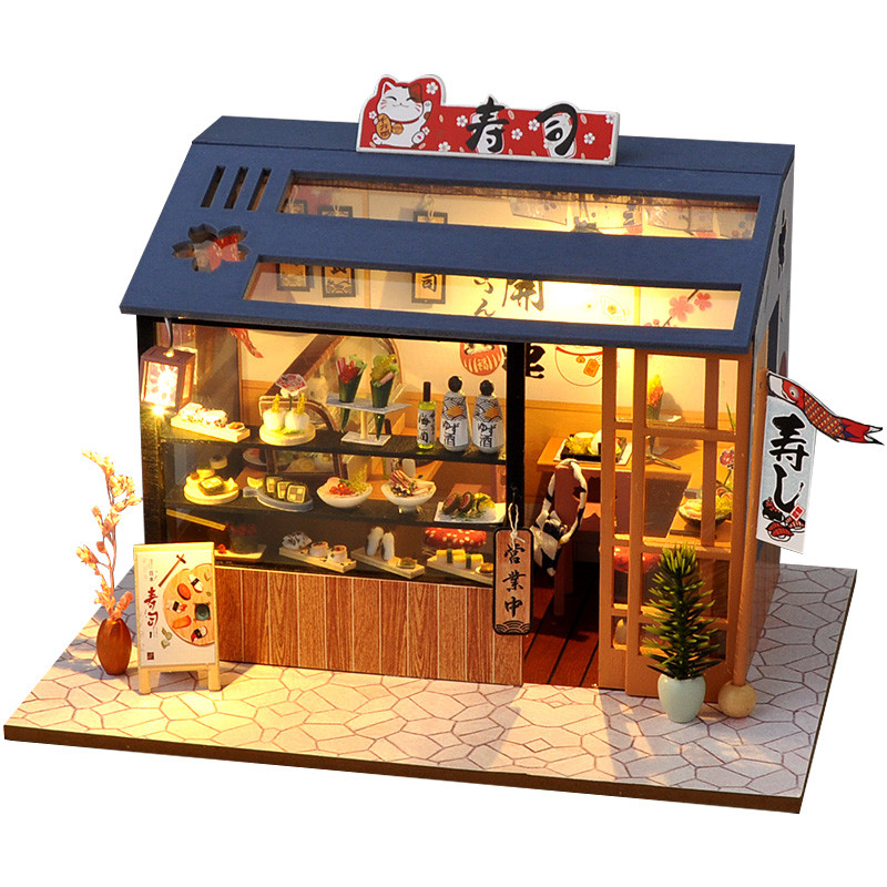  Mô hình nhà búp bê lắp ghép bằng GỖ có ĐÈN LED Full nội thất Mẫu Sushi và các mẫu tặng kèm dụng cụ lắp keo silicon 