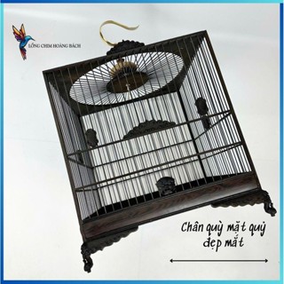 Lồng chim chào mào tự ráp triện lá đề nan cáp quang đen nóc tròn, lồng chào mào nóc tròn gỗ mun cao cấp