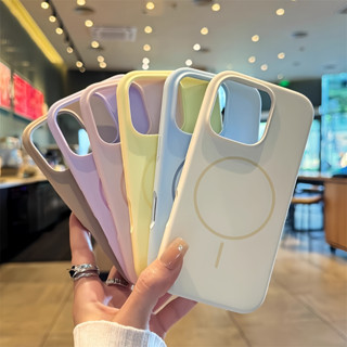  Ốp điện thoại silicon lỏng màu kẹo mới cho IPhone 16 Pro Max 11 12 13 14 15 Pro Max Vỏ mềm Vòng tròn nam châm mỏng 