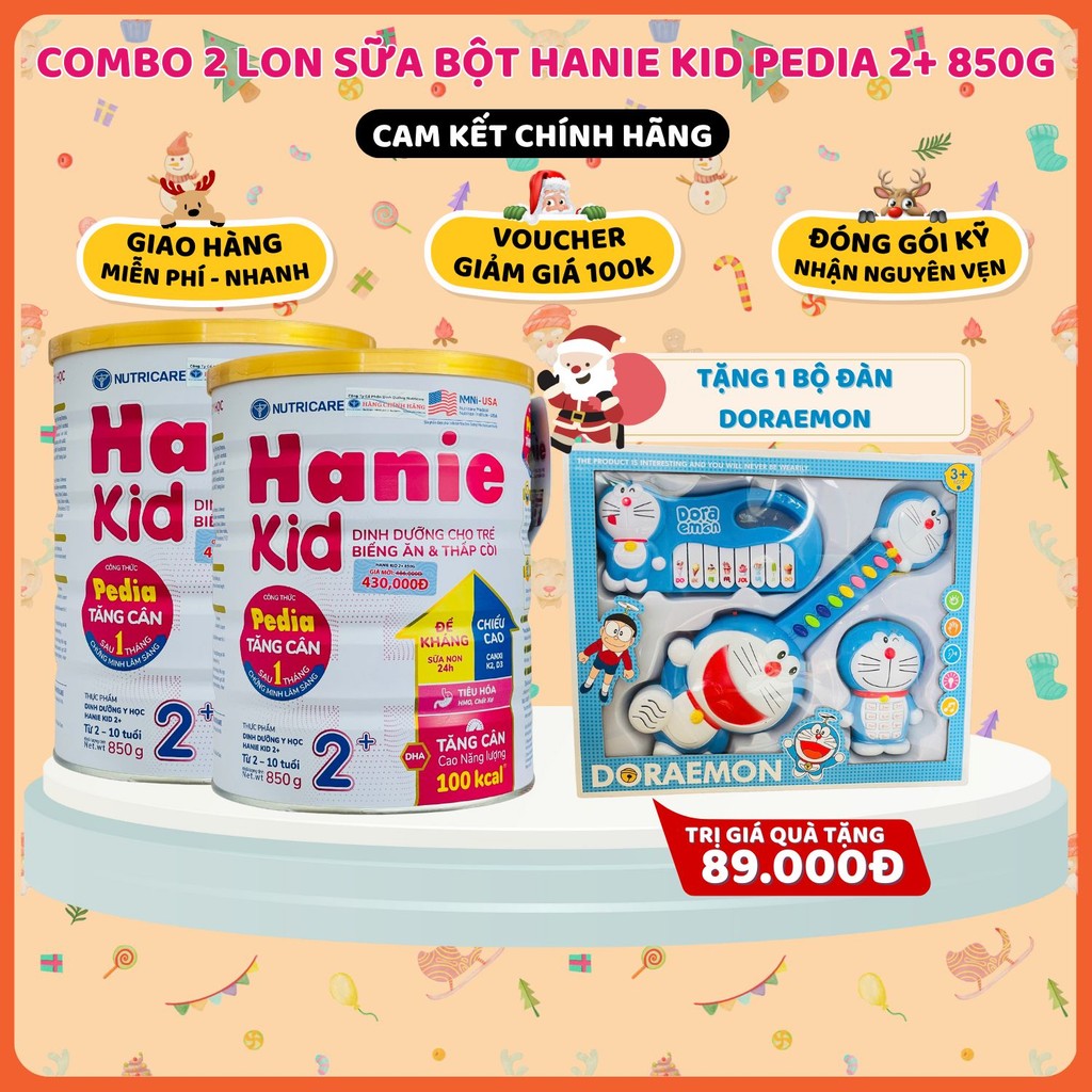 Combo Quà Sữa bột Nutricare Hanie Kid 2+ cho trẻ biếng ăn suy dinh dưỡng 850g