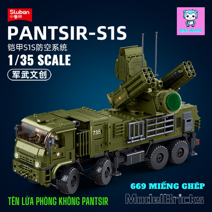 Tên lửa phòng không Pantsir S1S : đồ chơi lắp ráp, lắp ghép, mô hình xe quân sự, đồ chơi thông minh 