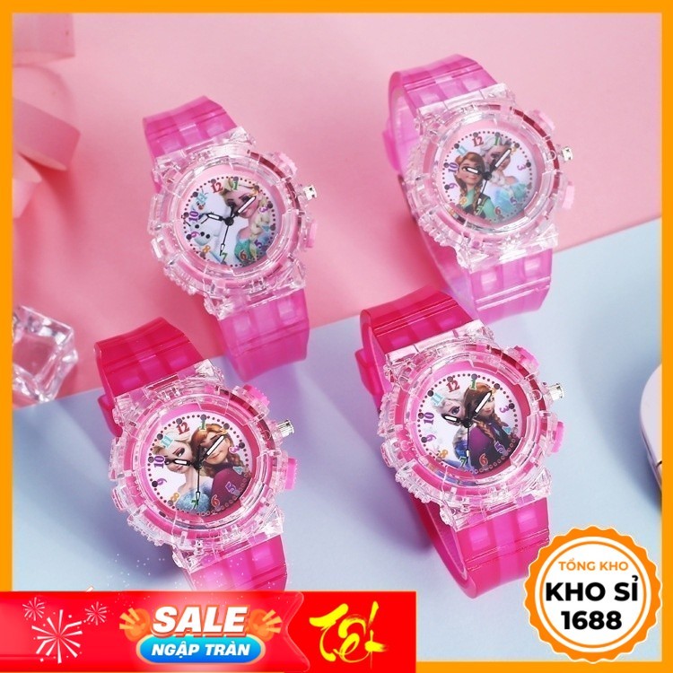 Đồng hồ cho bé trai bé gái đeo tay có đèn led họa tiết hoạt hình công chúa elsa sipderman quà tặng sinh nhật E1039