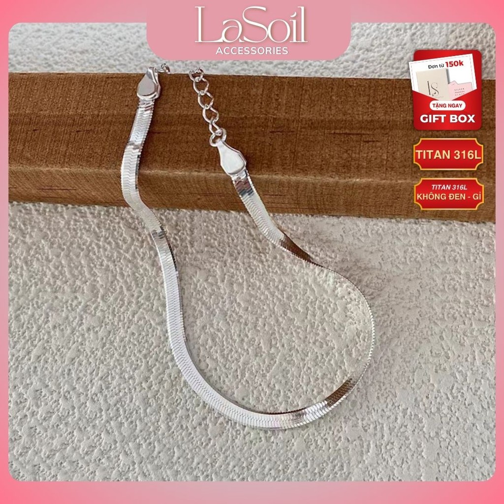 LASOIL - Lắc tay nữ Titan 316L layer trơn, vòng tay lụa layer màu bạc trơn mảnh basic, trang sức nữ