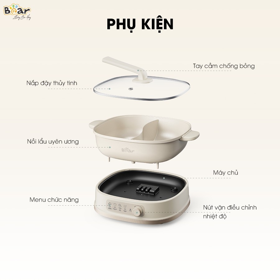 11 Nồi lẩu Bear 2 ngăn SB-NL60U - Hàng Chính Hãng BH 18 tháng 11