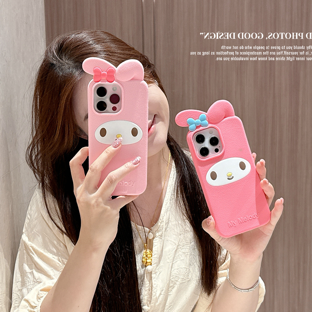 Kawaii 3D Hoạt Hình Màu Hồng My Melody Ốp lưng iPhone 12 13 14 15 16 17 Pro Max Ốp Lưng Silicon Mềm 