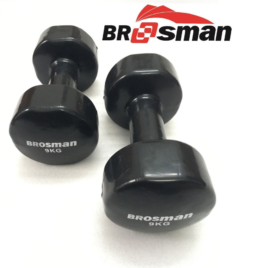 Cặp tạ tay 9kg Brosman nhập khẩu chính hãng màu đen (2 quả), tạ sắt bọc cao su 9kg, tạ sắt đúc 9kg, 