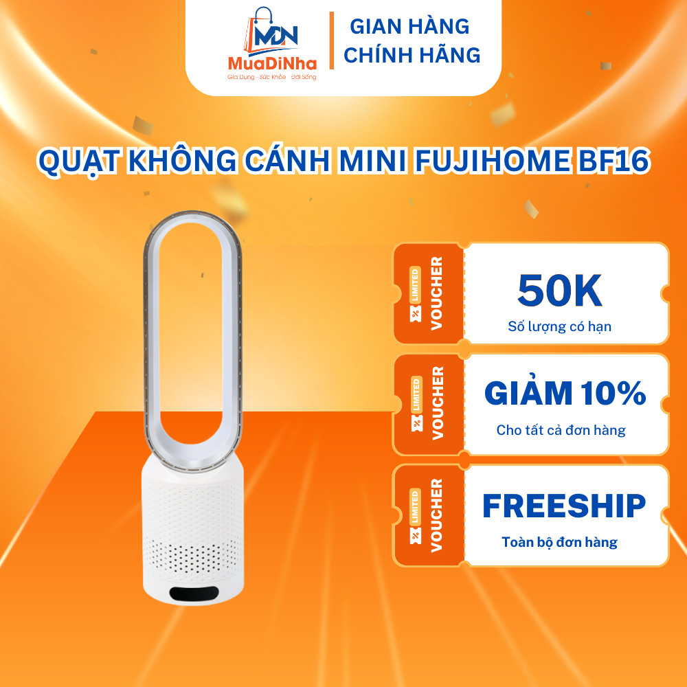Quạt Không Cánh Mini FUJIHOME BF16, Quạt Khử Khuẩn Lọc Không Khí Bằng Anion + UV - Bảo Hành 2 Năm