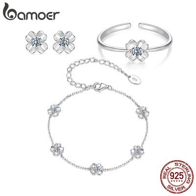Bamoer Bạc 925 Bông Tai Cỏ Bốn Lá Moissanite Phụ Kiện Trang Sức Quà Tặng Cho Nữ
