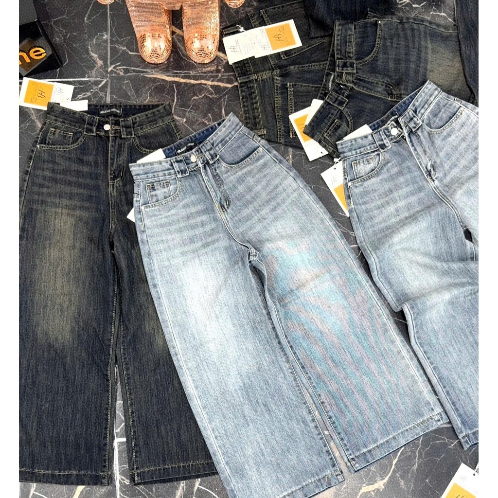 Quần bò jean nữ dáng lỡ 90cm ống suông rộng - Size SML - 3040 3041