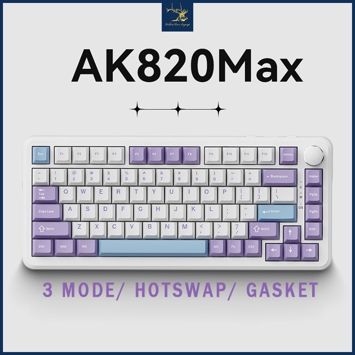 Bàn Phím Cơ Không Dây AJAZZ AK820 MAX 3 Mode, Pin 8000mAh, Hotswap, Led RBG Nhiều Chế Độ, Núm Xoay