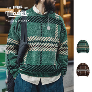 Maden thương hiệu bảo hộ lao động phong cách mùa thu 2024 mới nam thanh niên học viện phong cách Mỹ retro chenille Giáng sinh cặp đôi áo len dày đế ấm nhung dệt kim