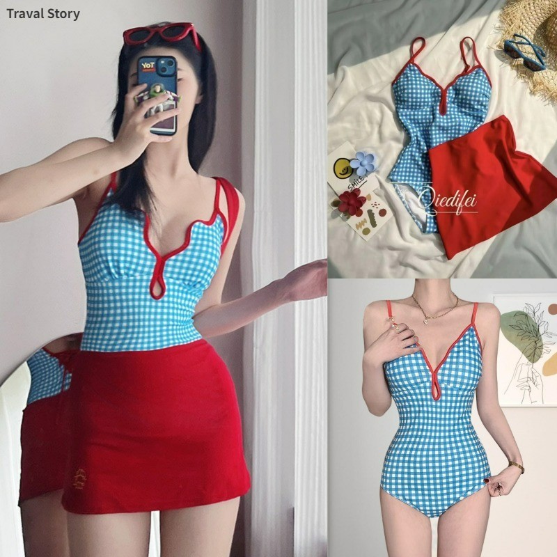 Đồ Bơi Nữ Dopamine Bikini Dễ Thương Một Mảnh Đồ Bơi Phong Cách Hàn Quốc Kẻ Sọc Xanh Đi Biển Một Mảnh Bikini Bộ | BigBuy360 - bigbuy360.vn